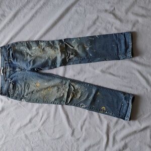 Levi's 505 Straight Leg Blue Distressed & Paint Splattered Women's Jeans - 8L